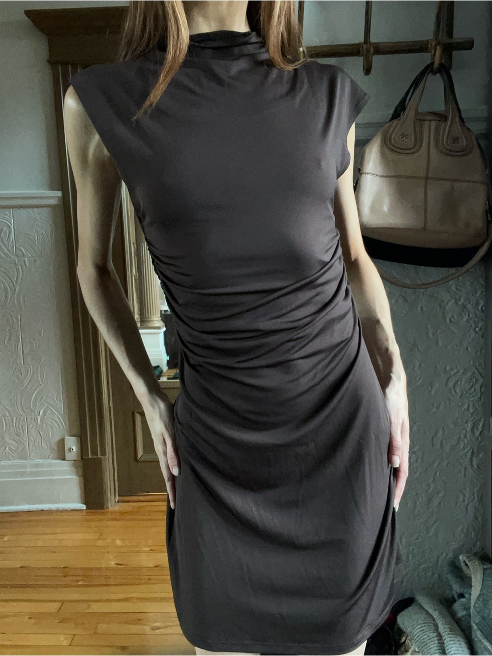 H&M Chocolate Brown Ruched Mini Dress
